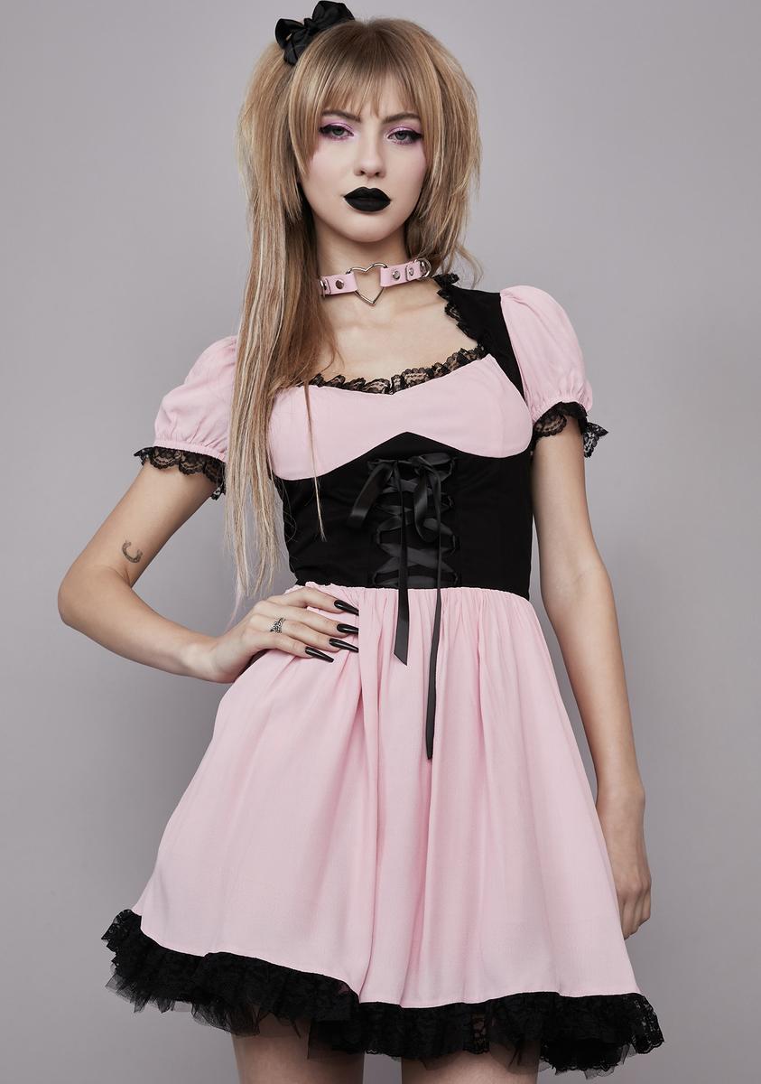 Widow Pastel Goth Babydoll Dress - Pink/Black Widow Pastel Goth Babydoll Dress - Pink/Black