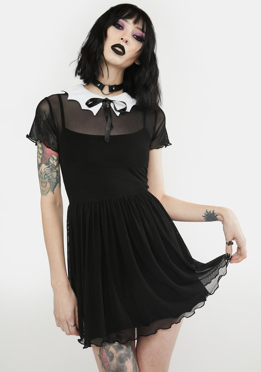The Grave Girls Mesh Mini Dress With Contrast Collar