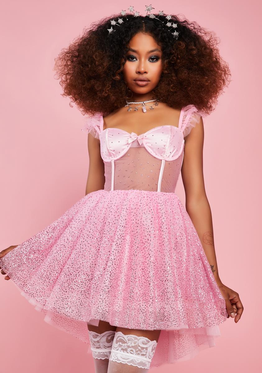 Sugar Thrillz Mesh Corset Sequin Mini Dress - Pink