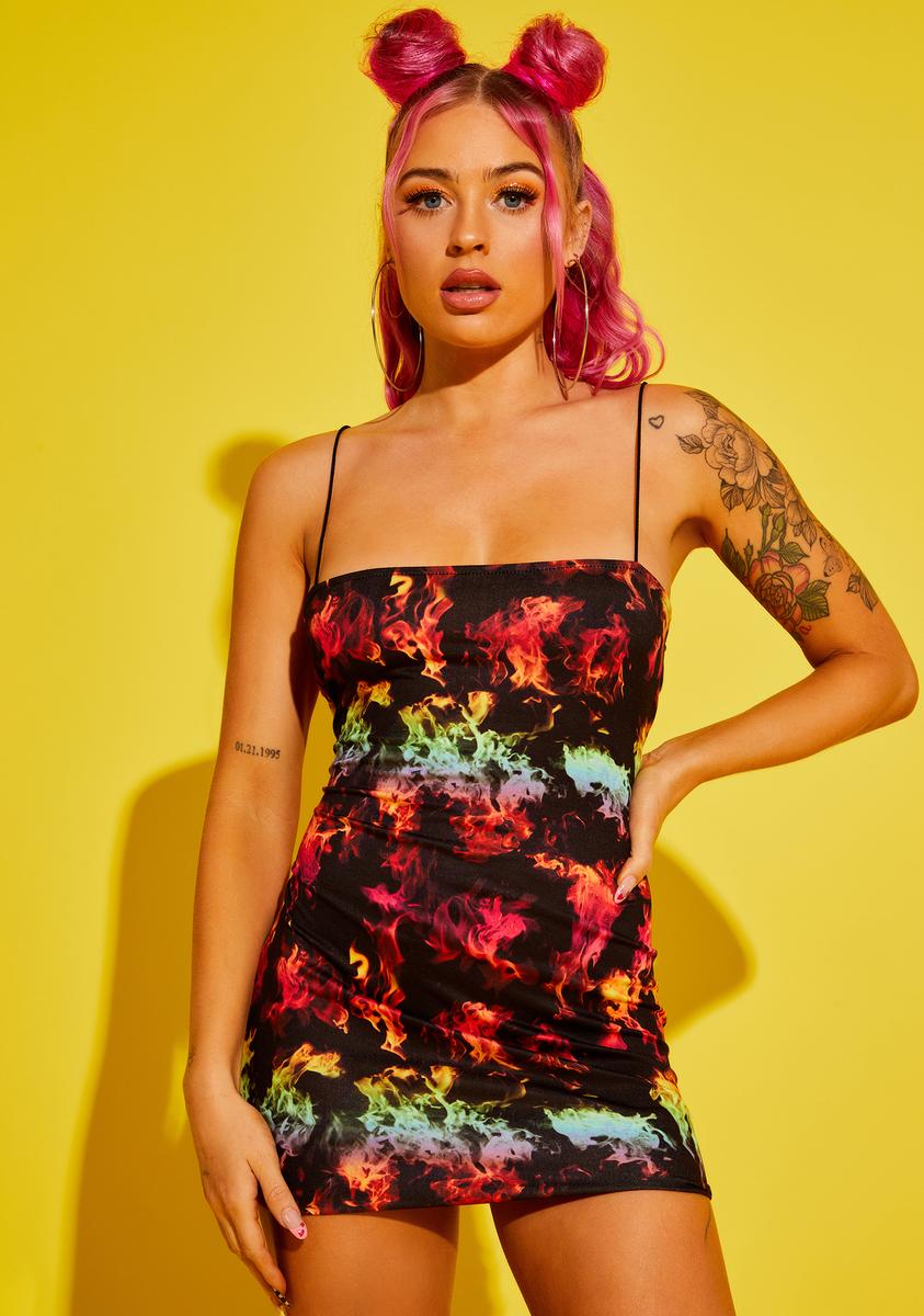 Rainbow Flame Print Mini Bodycon Dress