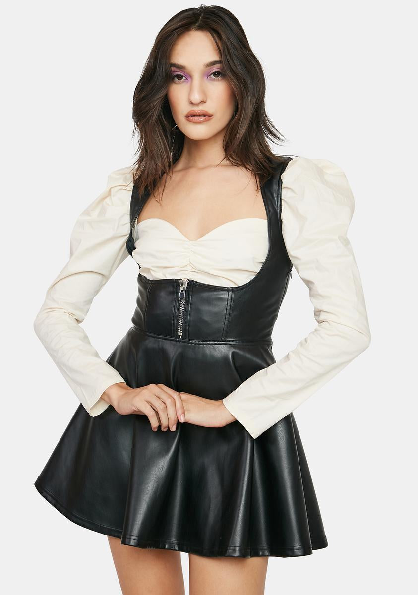 Horoscopez Sagittarius Faux Leather Underbust Corset Dress - Black Horoscopez Sagittarius Faux Leather Underbust Corset Dress - Black