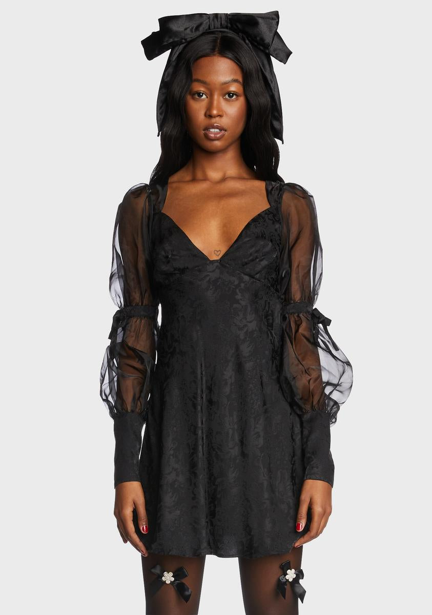 For Love & Lemons Satin Jacquard Organza Puff Sleeve Mini Dress - Black Dolls Kill For Love & Lemons Satin Jacquard Organza Puff Sleeve Mini Dress - Black Dolls Kill