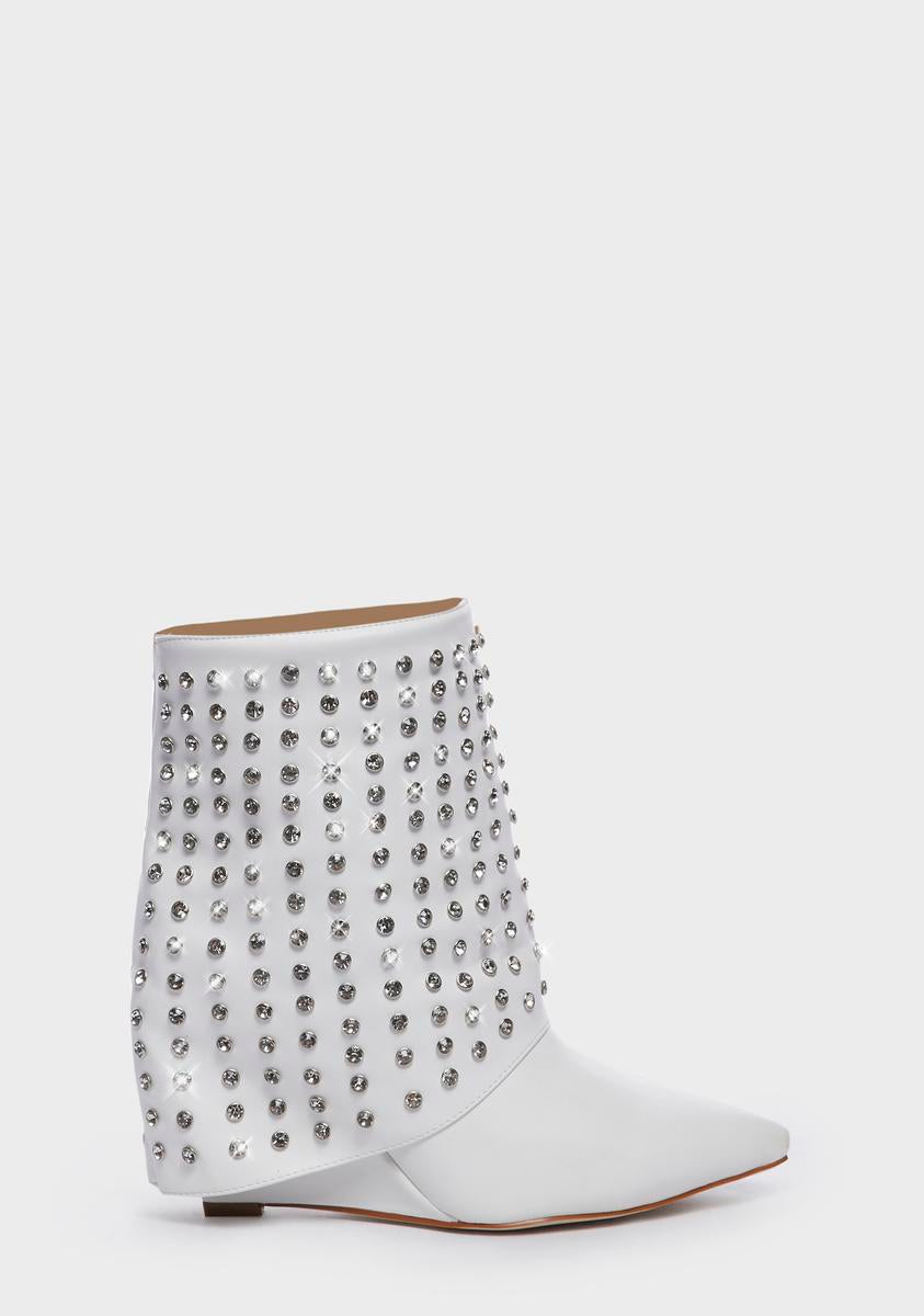 Azalea Wang Rhinestone Vegan Leather Booties - White