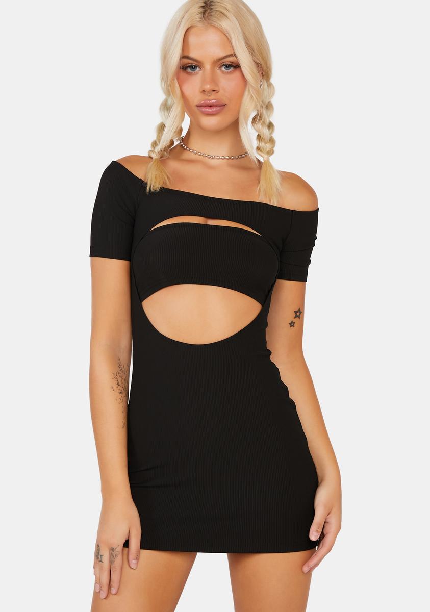 edikted black mini dress Edikted Ribbed Cut Out Mini Dress