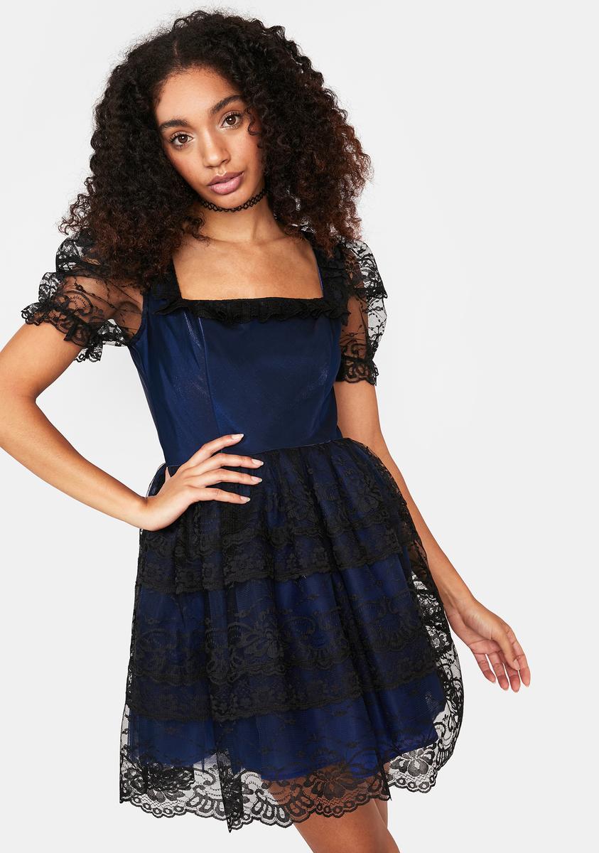 Delias Satin Puff Sleeve Lace Trim Babydoll Dress Delias Satin Puff Sleeve Lace Trim Babydoll Dress