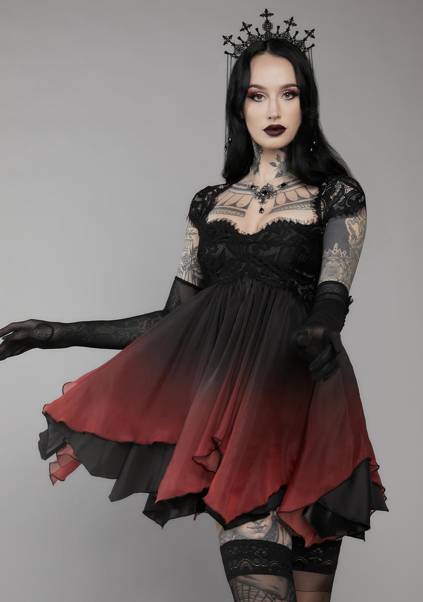 Unholy Mini Dress With Lace Bodice And Handkerchief Hem Ombre Skirt - Multi Dolls Kill Unholy Mini Dress With Lace Bodice And Handkerchief Hem Ombre Skirt - Multi Dolls Kill