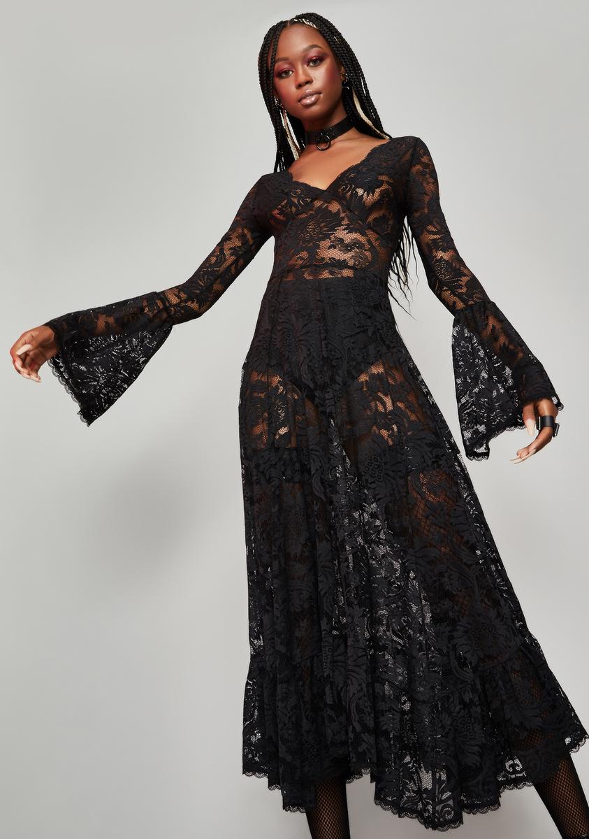 Horoscopez Long Flared Sleeve Lace Maxi Dress - Black Horoscopez Long Flared Sleeve Lace Maxi Dress - Black