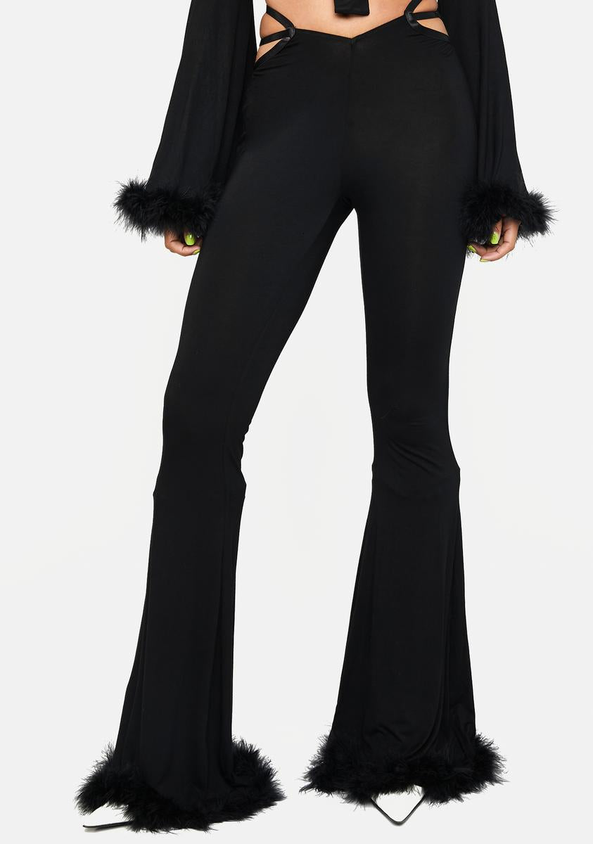 Horoscopez Leo Strappy Flare Pants With Marabou Feather Trim