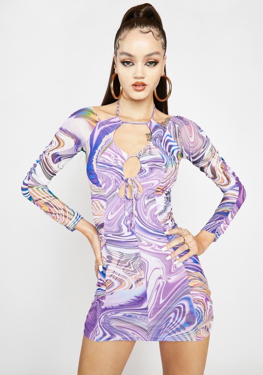 Poster Grl Swirl Print Tie Front Bodycon Mini Dress - Purple Dolls Kill Poster Grl Swirl Print Tie Front Bodycon Mini Dress - Purple Dolls Kill
