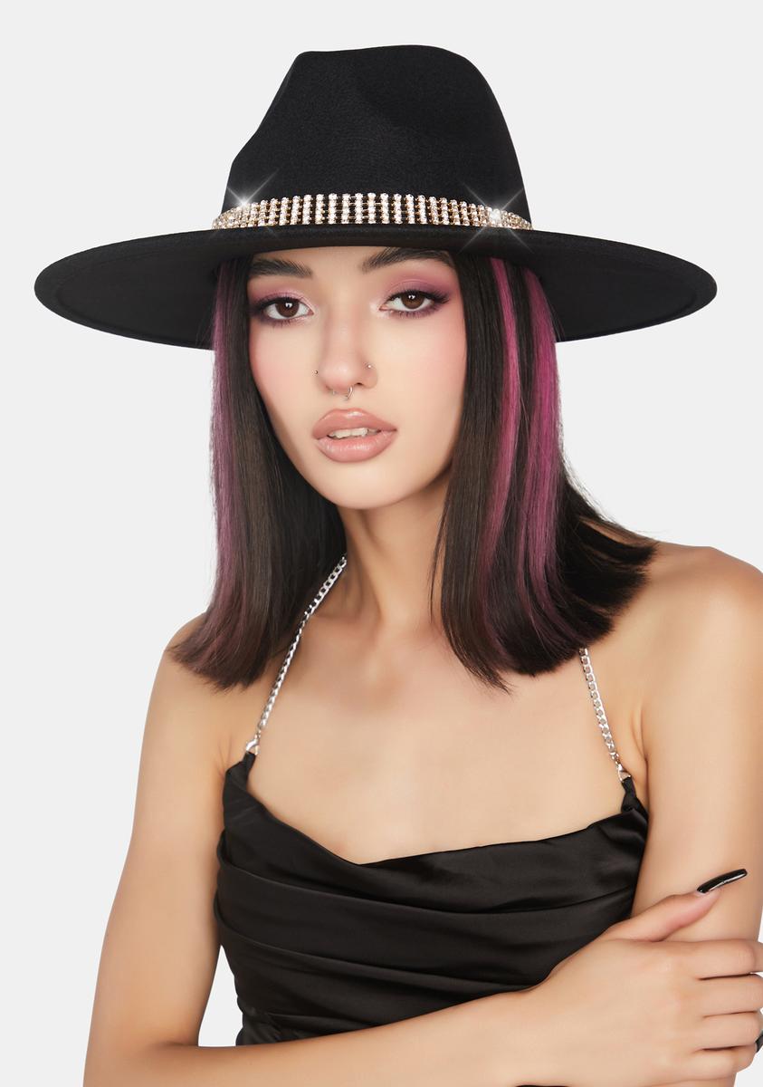 Wide Brim Crystal Belt Hat Black Dolls Kill