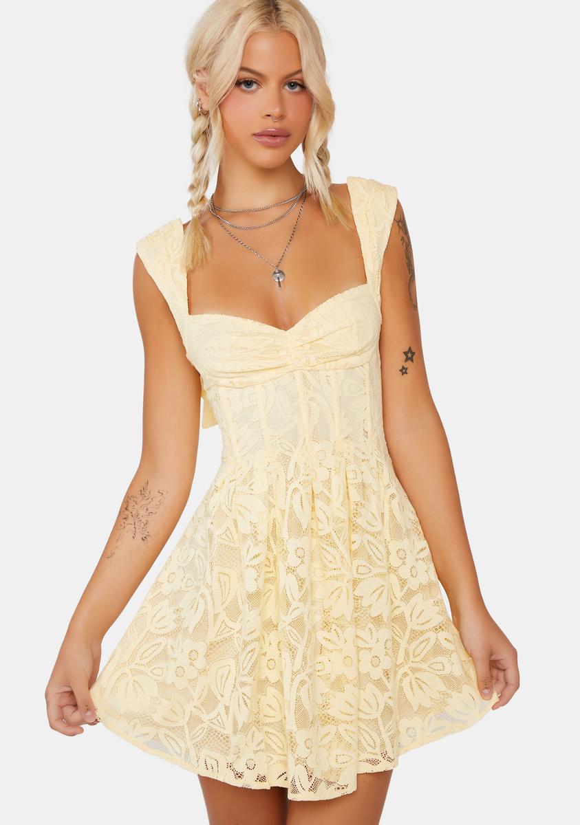 For Love & Lemons Lace Cutout Mini Dress - Yellow For Love & Lemons Lace Cutout Mini Dress - Yellow