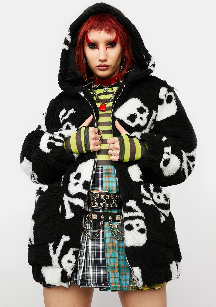URKOOL スケルトン スカル シェルパジャケット フリース Current Mood Skull Sherpa Jacket - Black – Dolls Kill