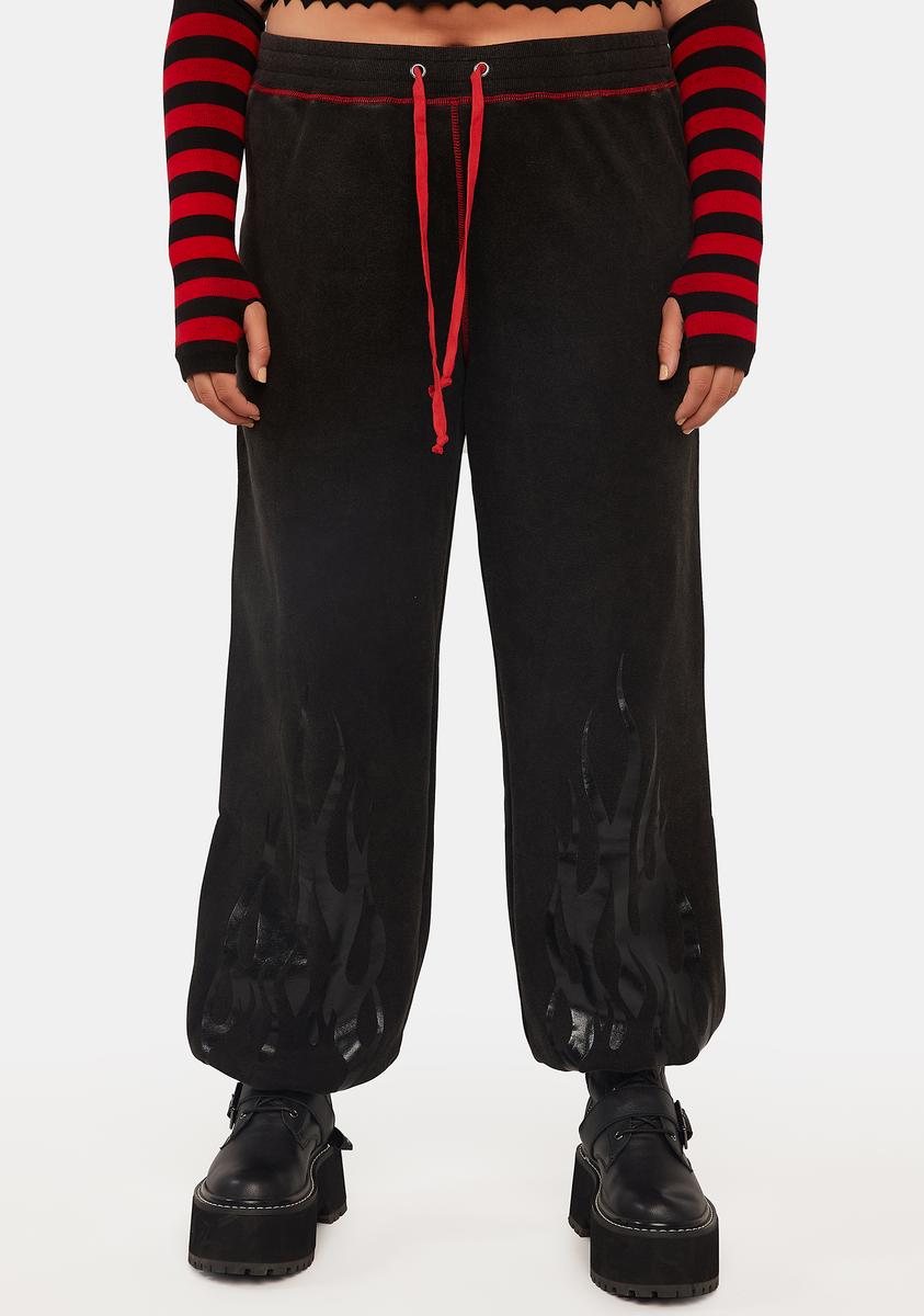 Rhinestone flame sweatpants deals