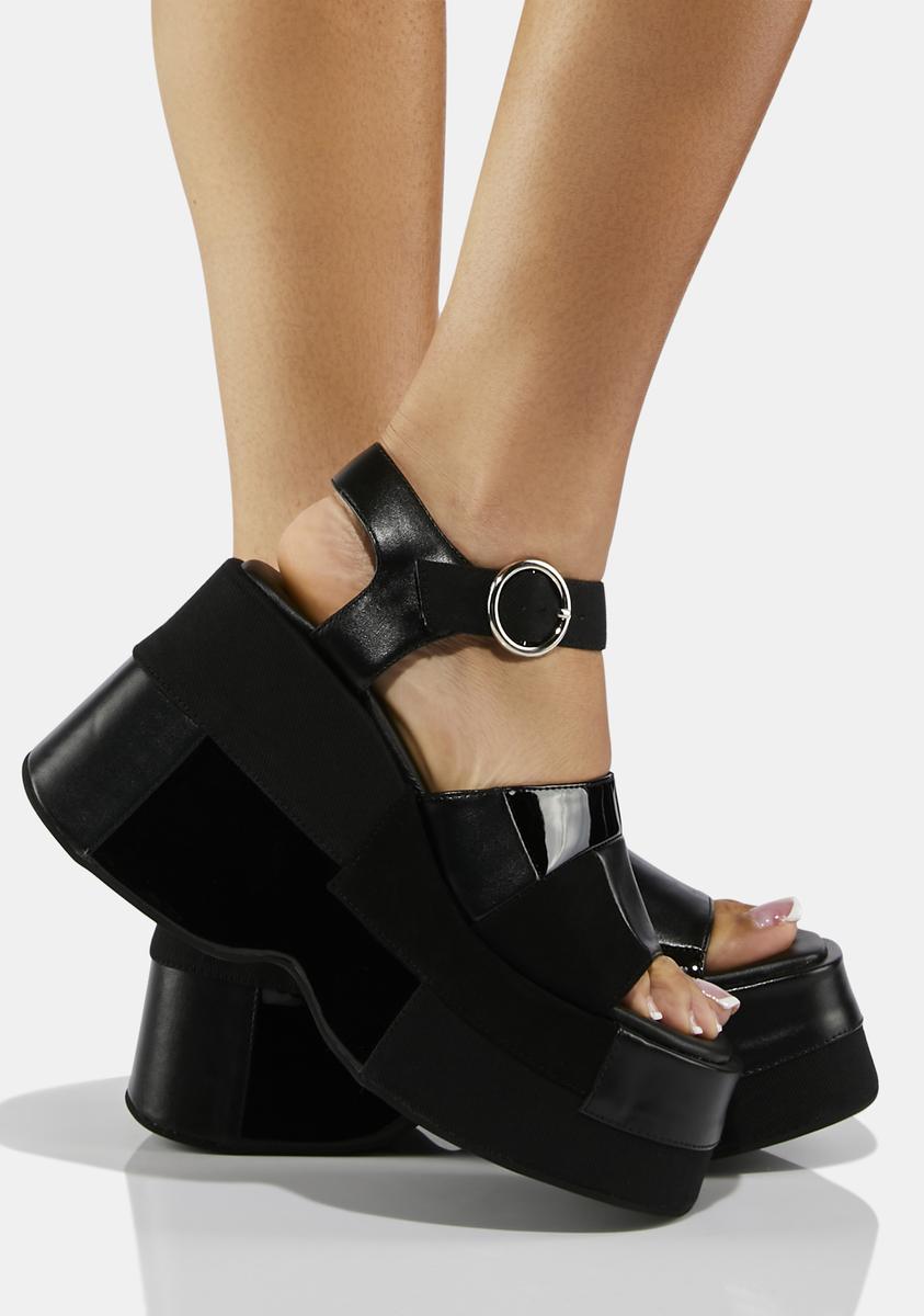 Current Mood Patchwork Vegan Leather Platform Sandals Black