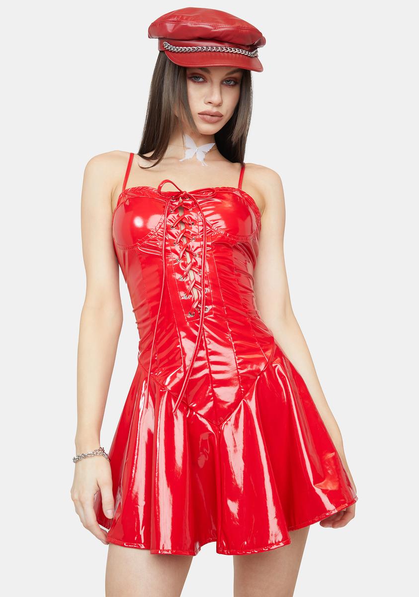 red pvc corset dress Wholesale Latex Red Dress Extra Mini PVC Dress Red Corset Dress Vinyl for your store