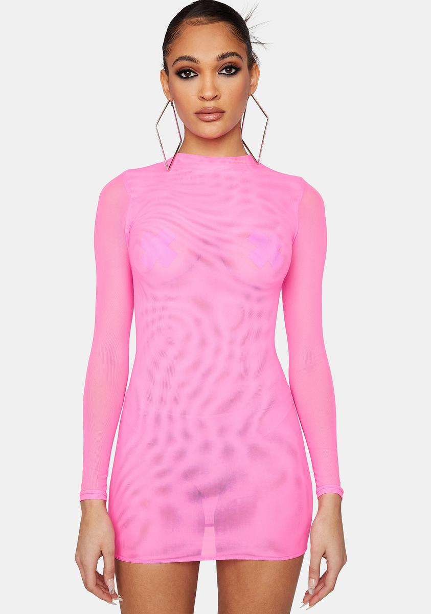 strapless open back dress Long Sleeve Mock Neck Mesh Mini Dress