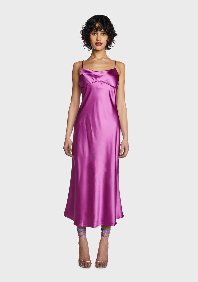 Pretty Garbage Satin Back Slit Maxi Dress