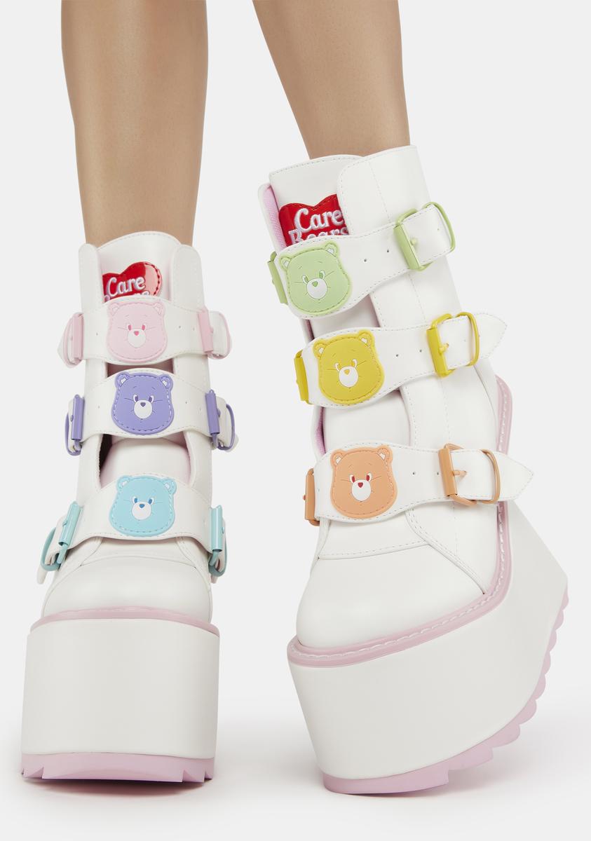 YRU Care Bears Multi Buckle Platform Boots White – Dolls Kill