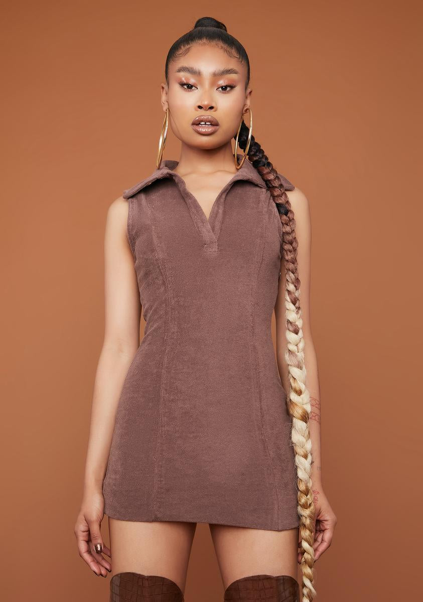 terry cloth mini dress Collared Terry Cloth Mini Dress