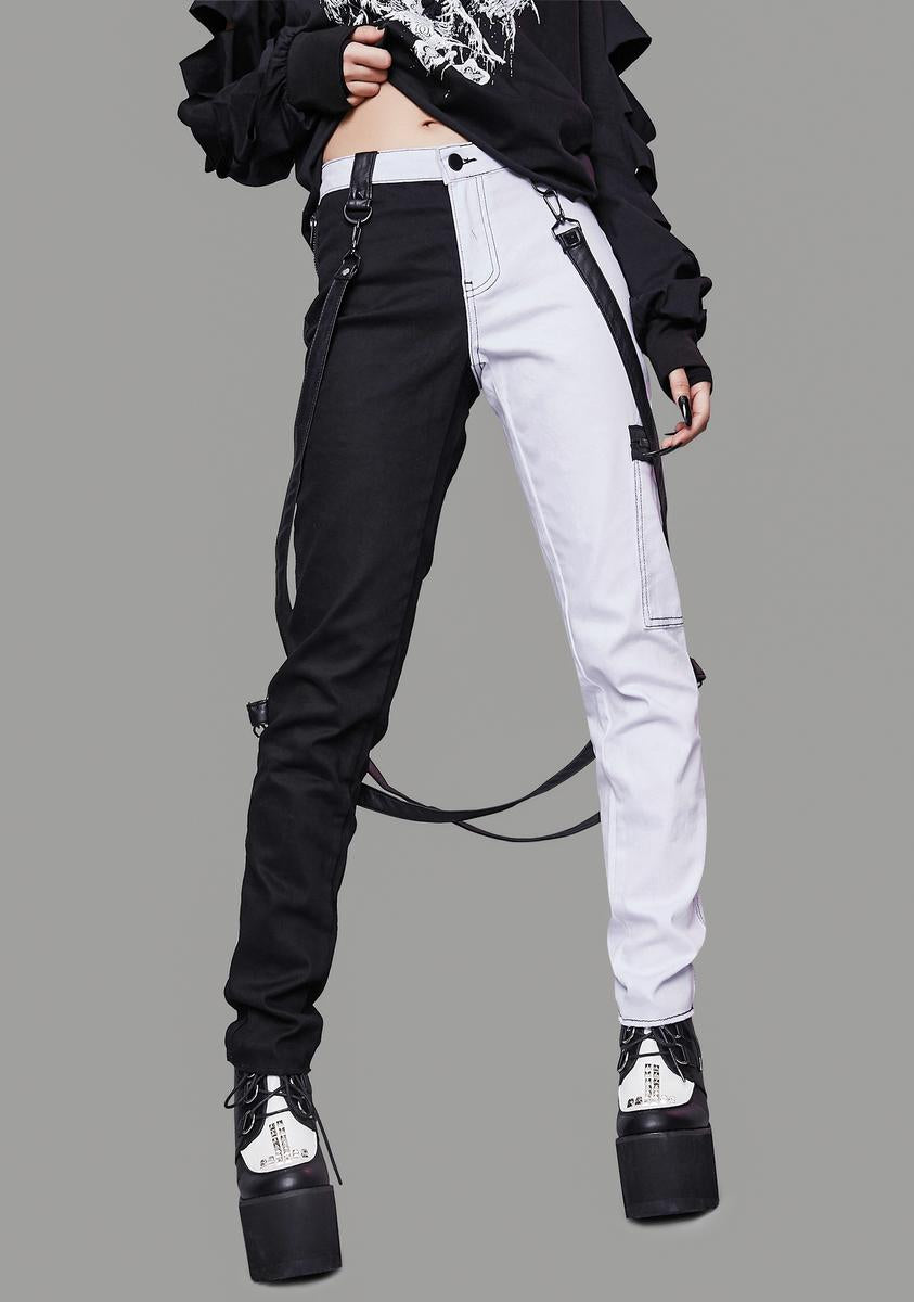 Black And White Color Block Jeans Widow Color Block High Waist