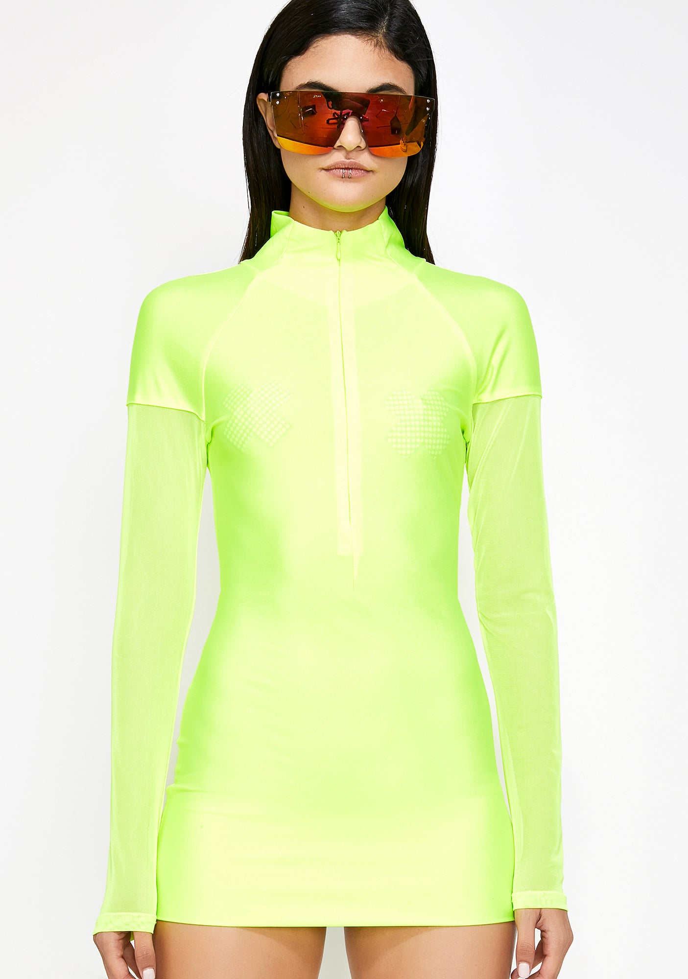 neon mini dress Neon Bodycon Half Zip Mini Dress – Dolls Kill