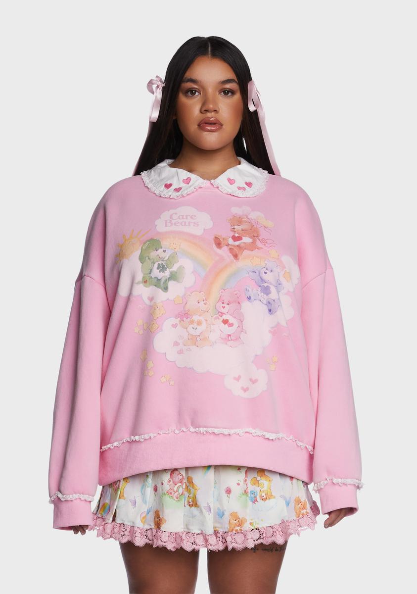 Dolls Kill x Care Bears Plus Size Graphic Heart Collar Oversized Sweatshirt - Pink