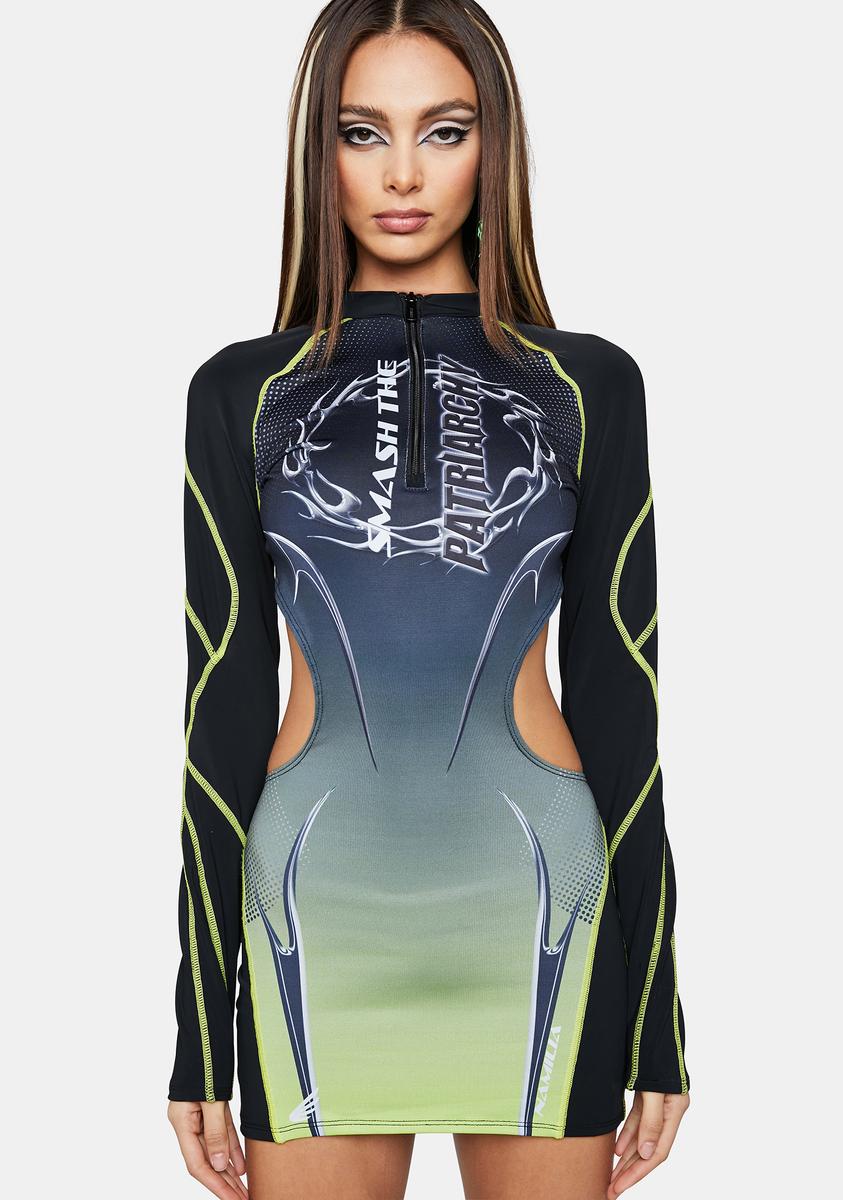 lycra mini dress Namilia Smash The Patriarchy Cut Out Lycra Mini Dress