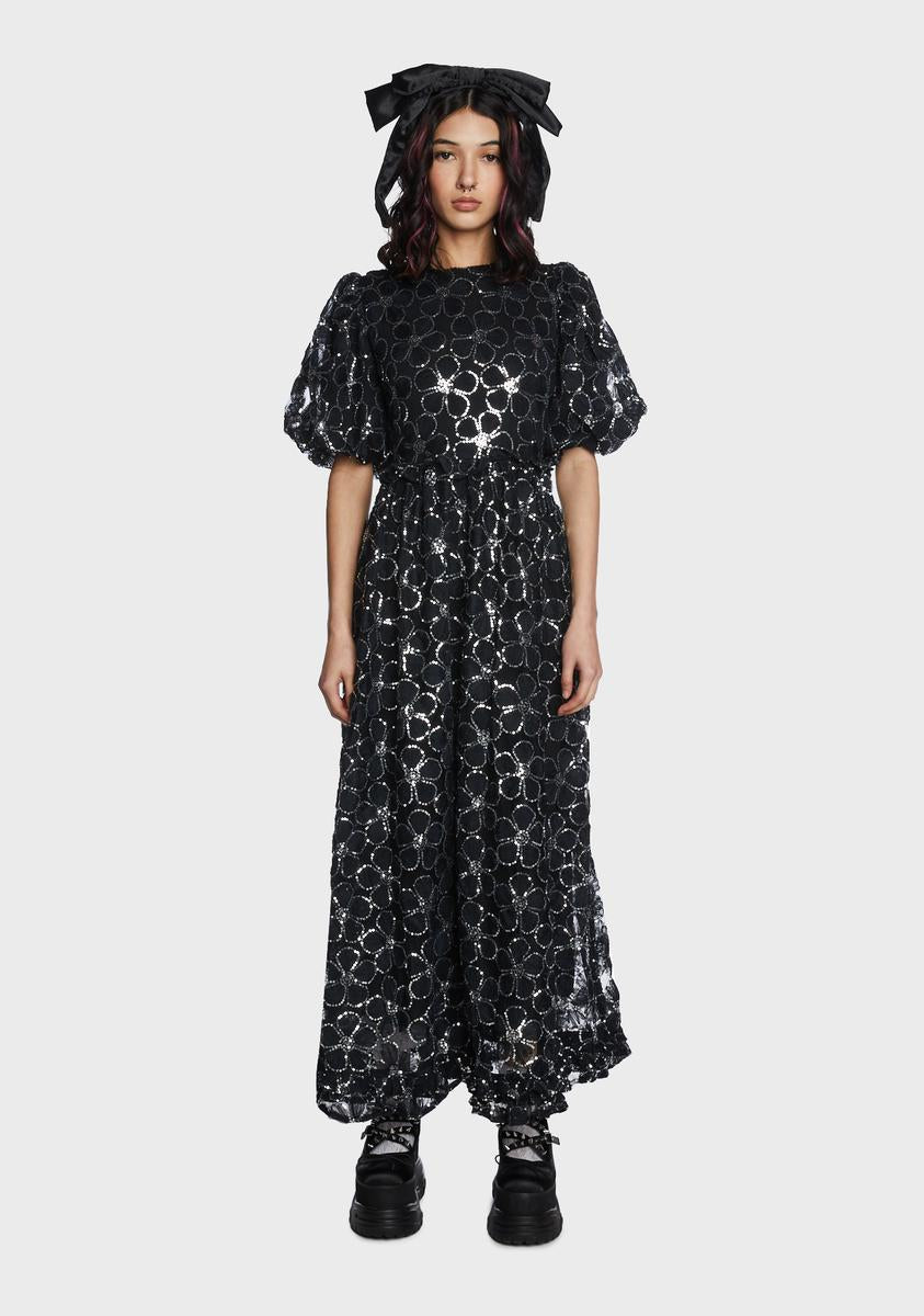 Sister Jane Floral Sequin Tulle Midi Dress - Black – Dolls Kill