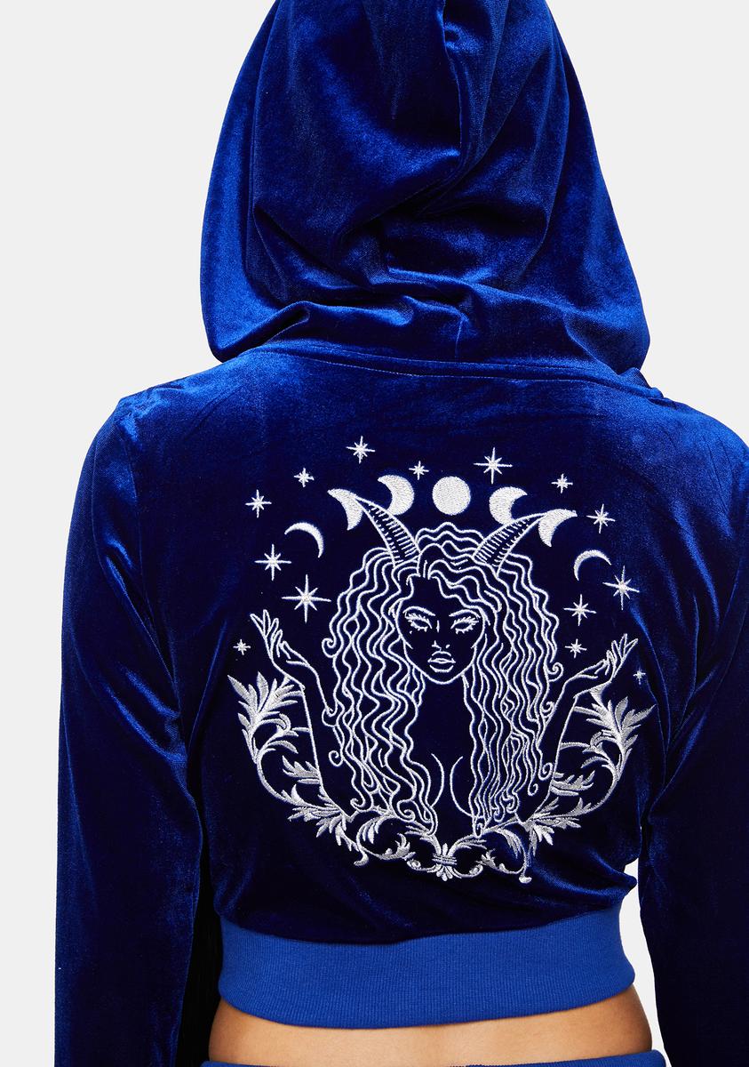 Horoscopez Capricorn Graphic Velour Long Sleeve Hoodie