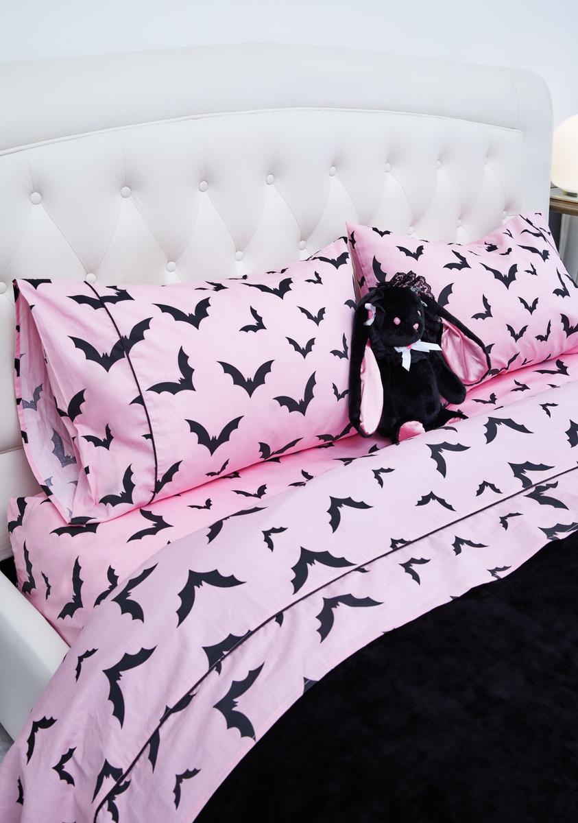Dolls Home All Over Bat Print Sheets Set - Pink/Black