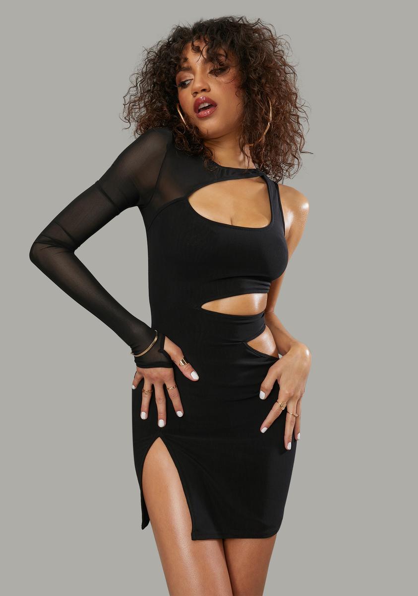 Poster Grl Sheer One Sleeve Cutout Bodycon Mini Dress - Black Dolls Kill Poster Grl Sheer One Sleeve Cutout Bodycon Mini Dress - Black Dolls Kill