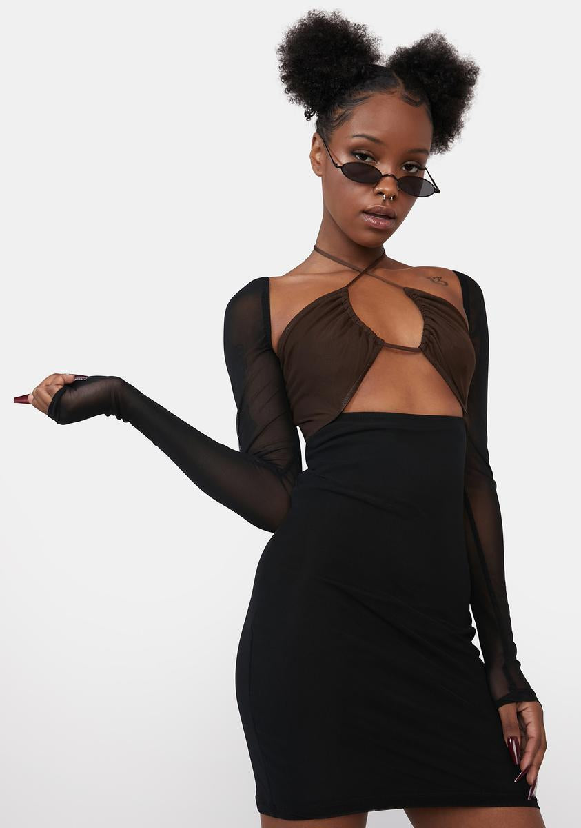Motel Mesh long Sleeve Cutout Bust Halter Mini Dress Dolls Kill Motel Mesh long Sleeve Cutout Bust Halter Mini Dress Dolls Kill