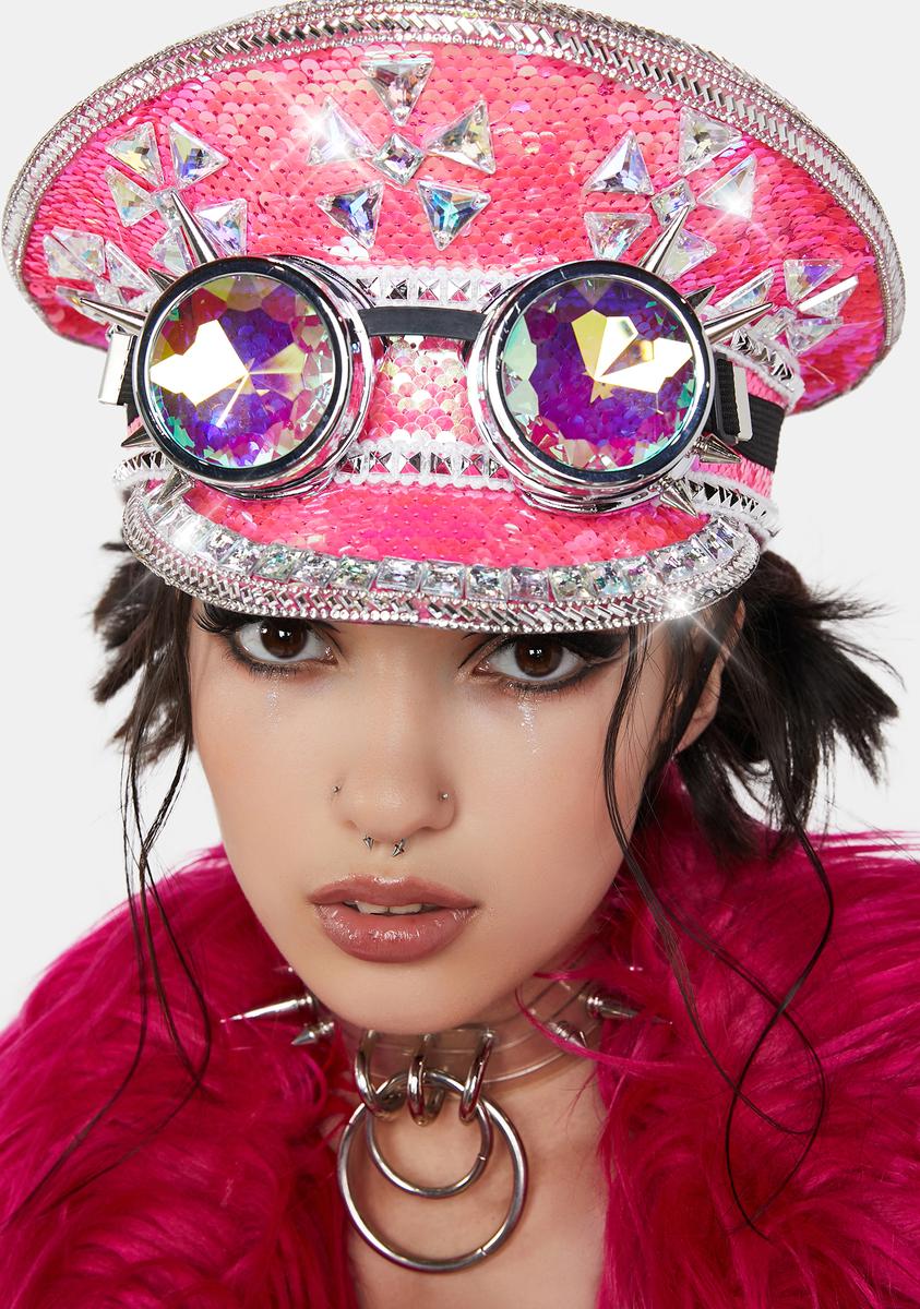 pink steampunk goggles Rhinestone Sequin Steampunk Goggles Hat