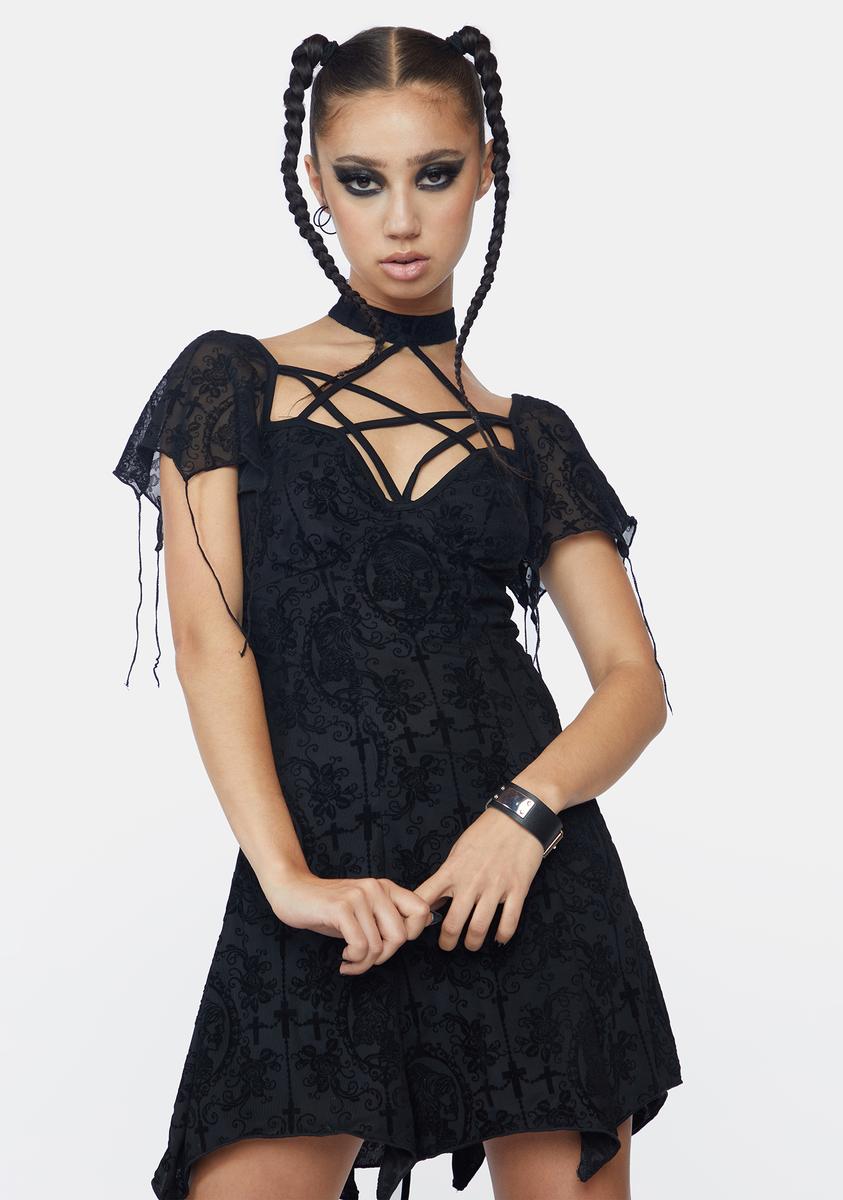 Dark In Love Pentagram Lace Mini Dress - Black