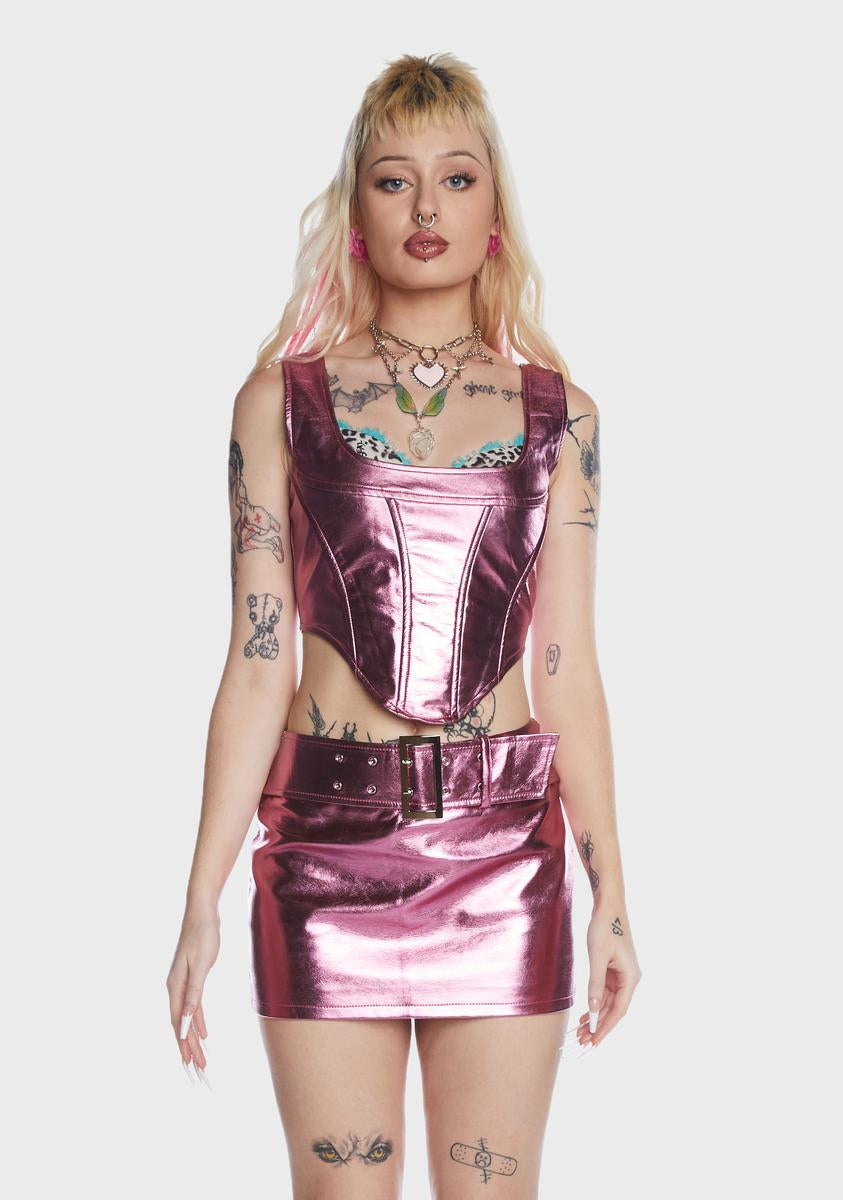 Elsie & Fred Vegan Leather Metallic Corset Top - Pink Elsie & Fred Vegan Leather Metallic Corset Top - Pink