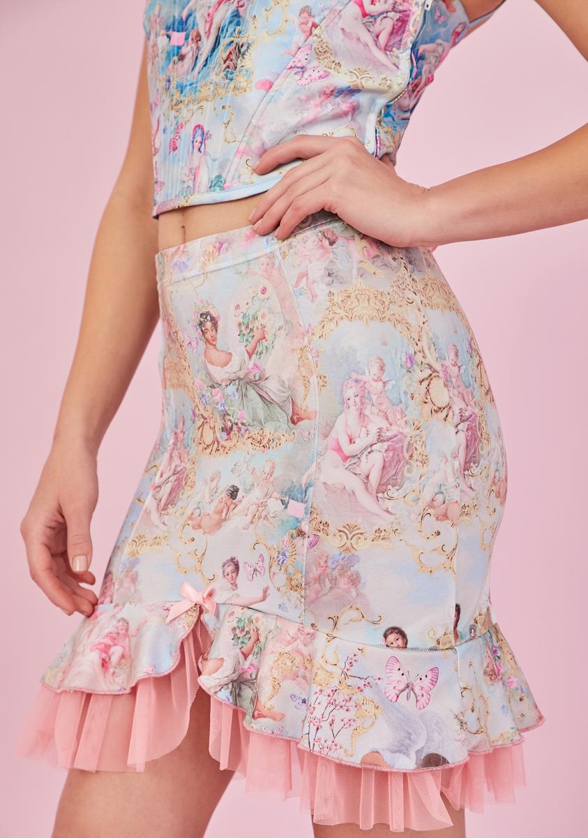 Sugar Thrillz Renaissance Ceiling Print Satin Skirt