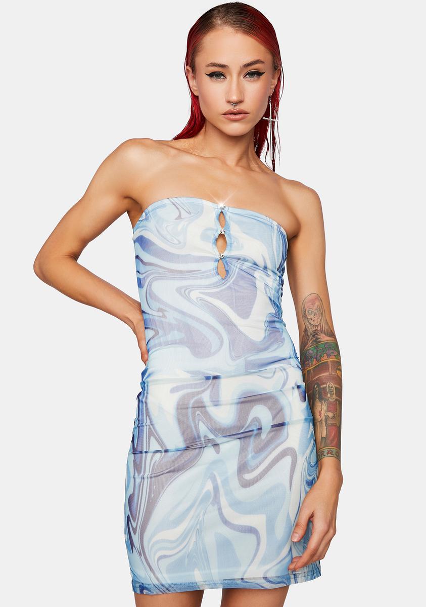 Pretty Garbage Mesh Swirl Strapless Mini Dress - Blue Dolls Kill Pretty Garbage Mesh Swirl Strapless Mini Dress - Blue Dolls Kill