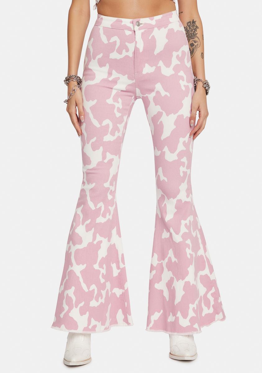 Cow Print Bell Bottom Pants Pink Dolls Kill