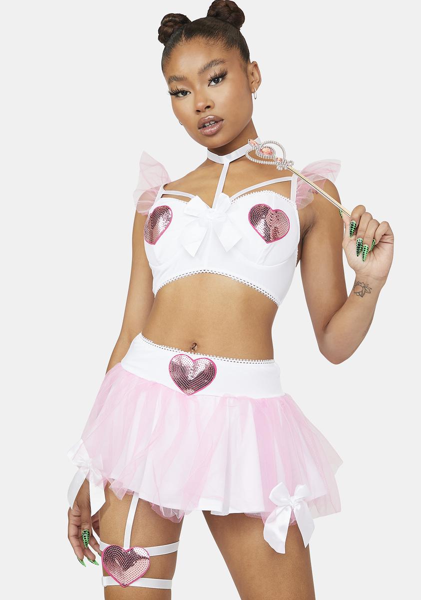 Sexy Sweet Cupid Costume - White/Pink