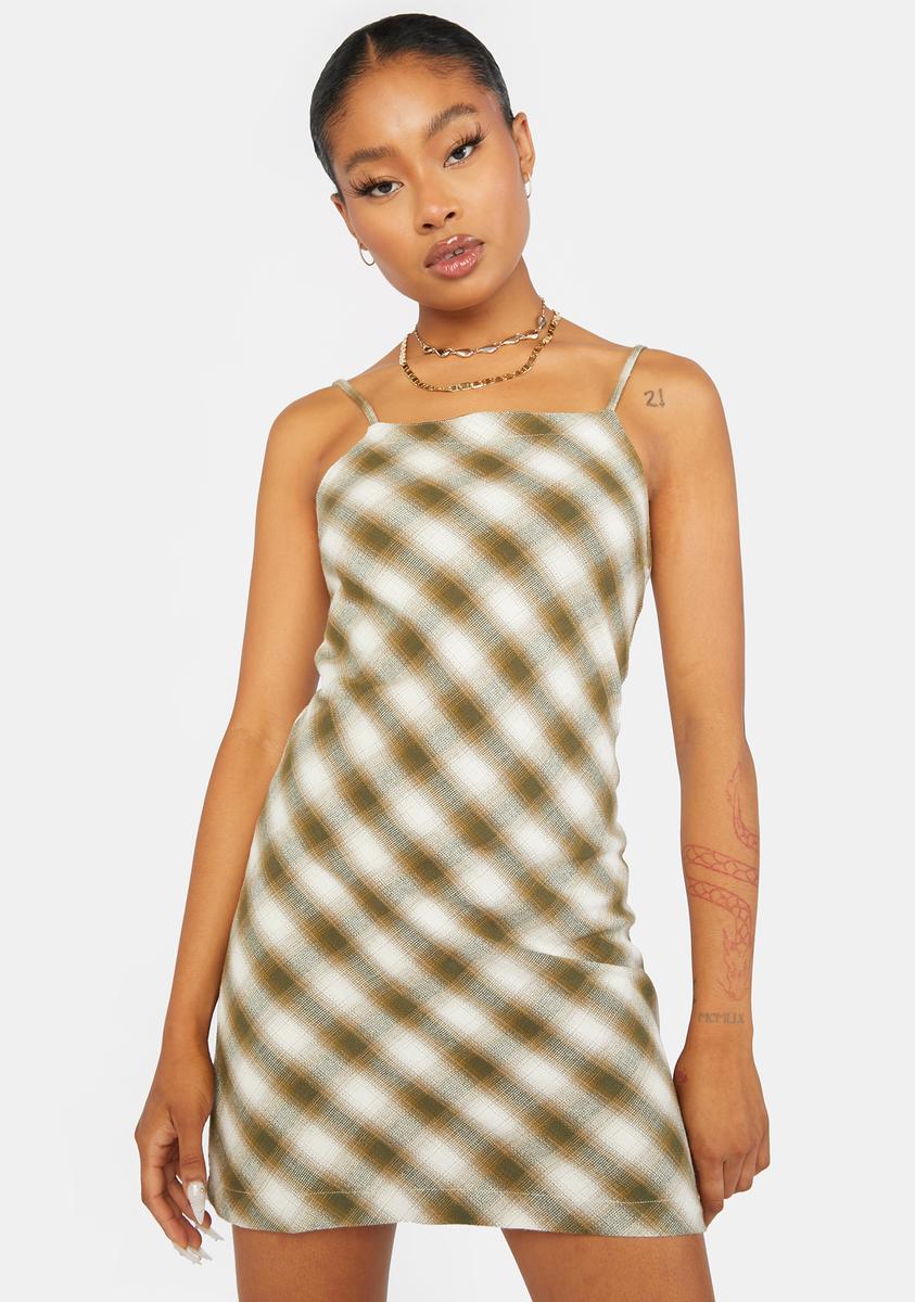 green plaid cami dress Green Plaid Lace Detail Smocked Maxi Dress Medium