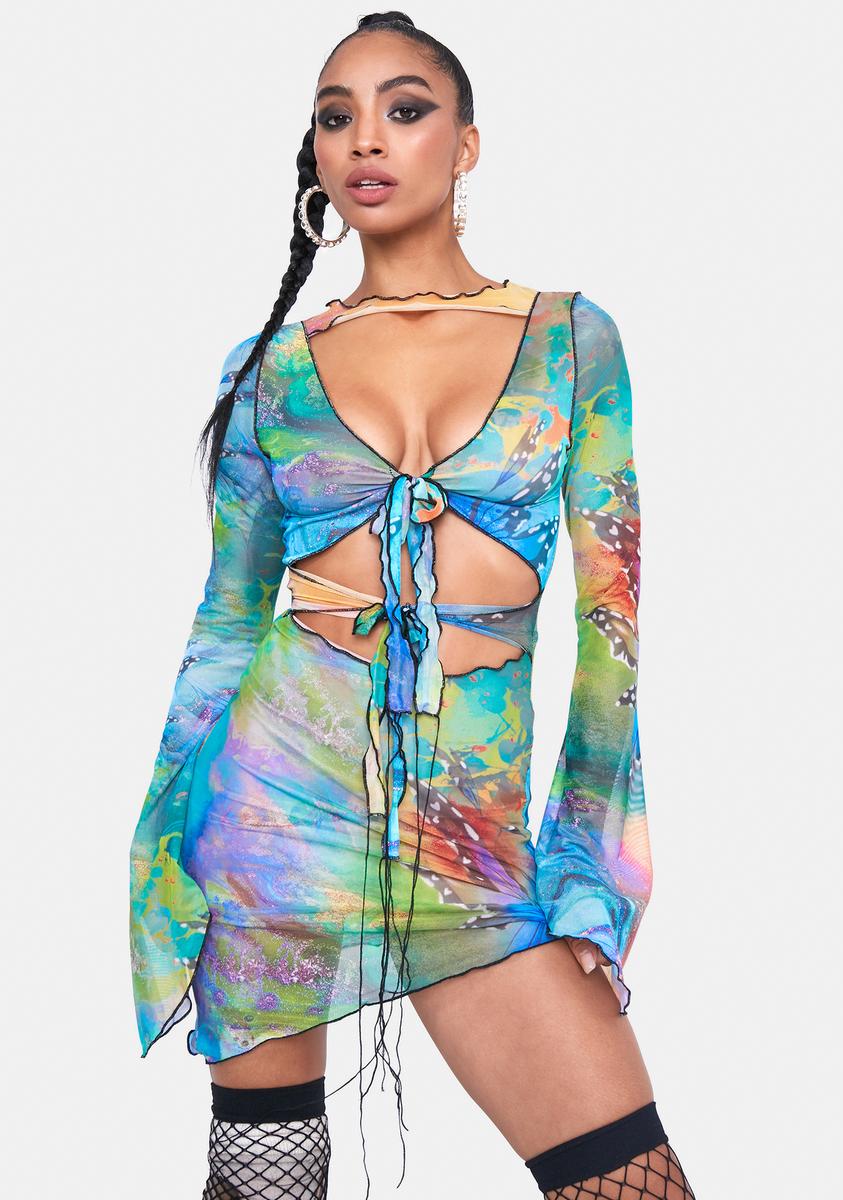 Jaded London Mix Fairy Print Tie Front Mesh Dress Dolls Kill Jaded London Mix Fairy Print Tie Front Mesh Dress Dolls Kill