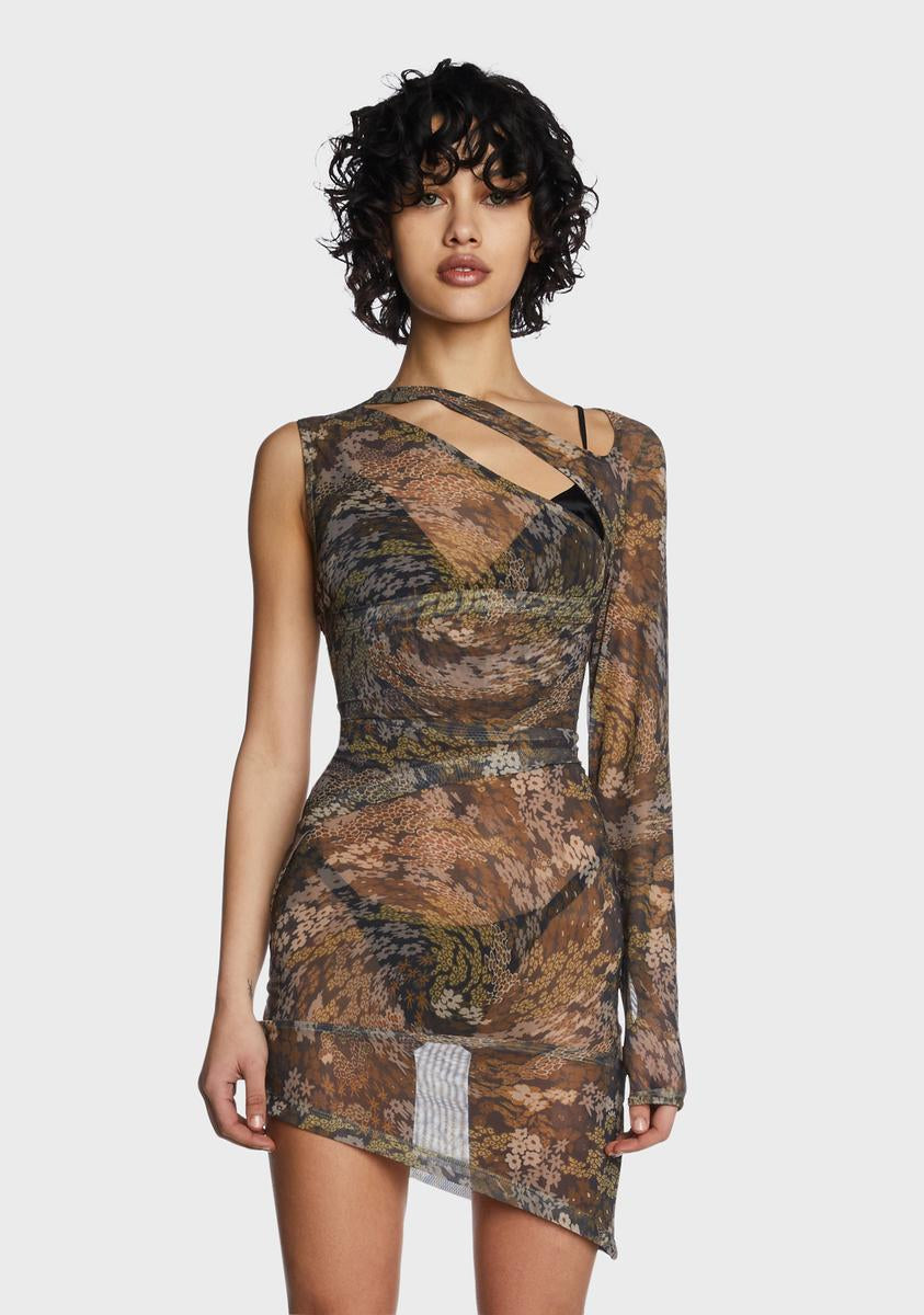 Milk It Sheer Asymmetrical Floral Dress - Brown Dolls Kill Milk It Sheer Asymmetrical Floral Dress - Brown Dolls Kill