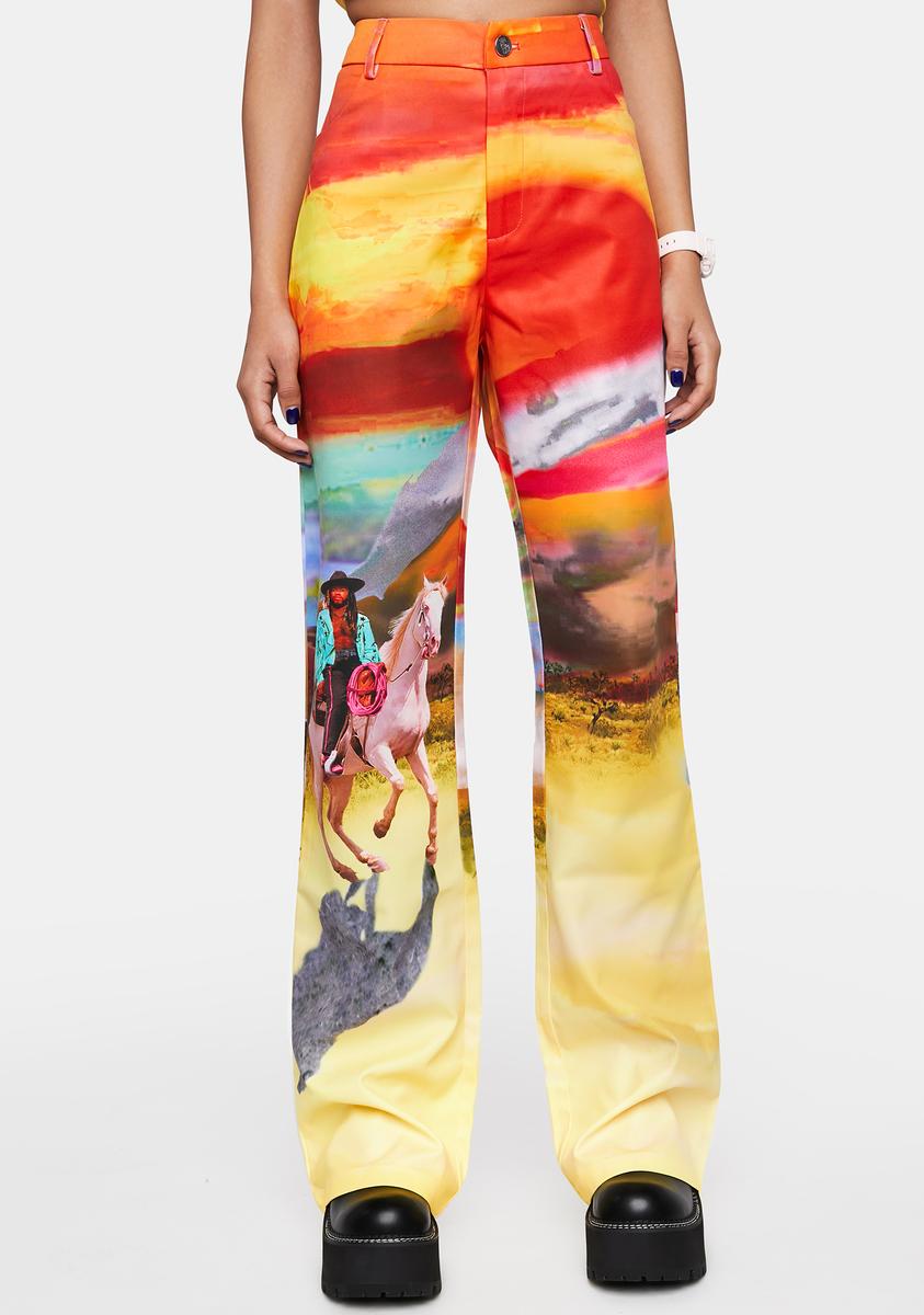 Elsie & Fred Western Cowboy Print Pants - Orange – Dolls Kill