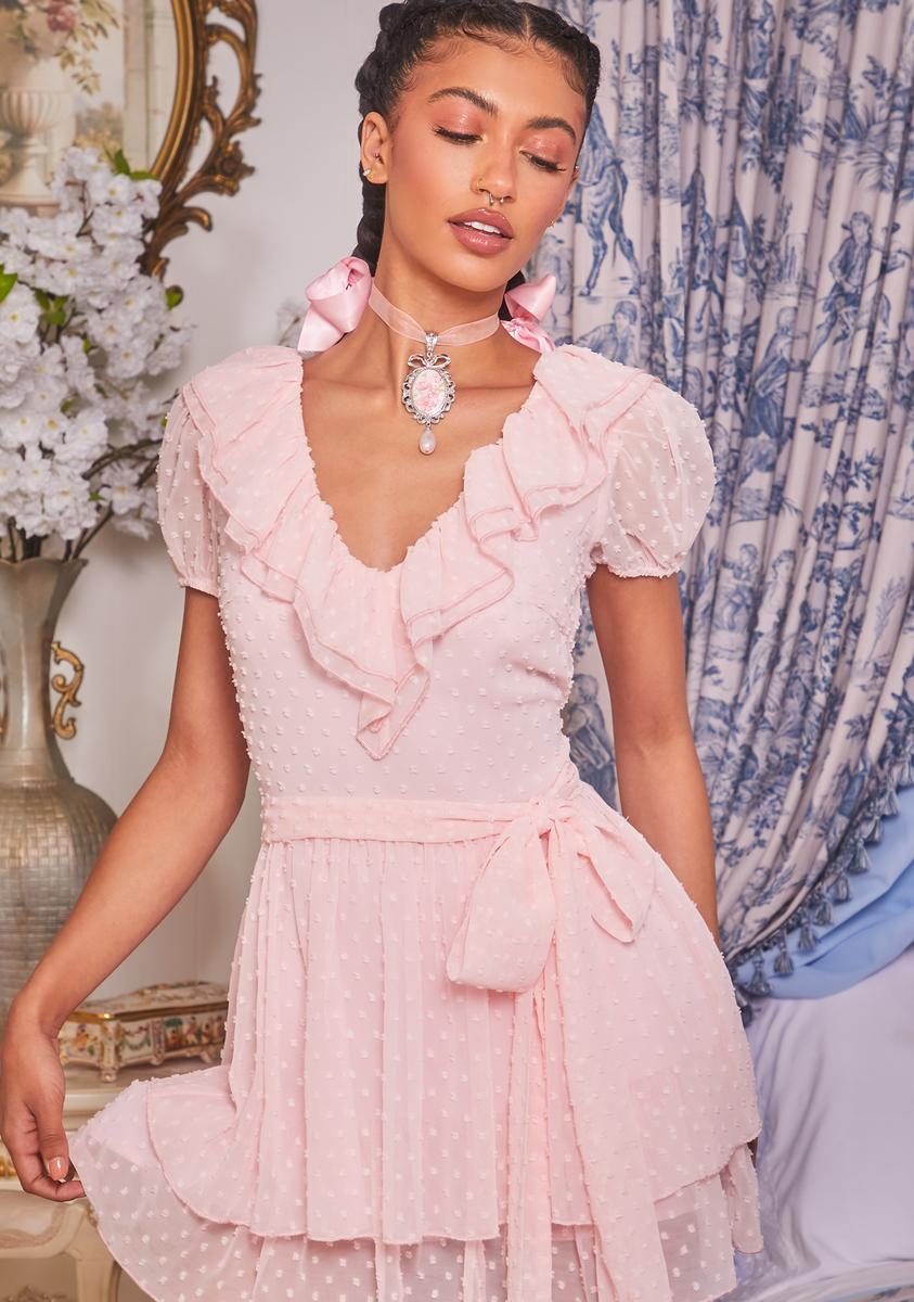 Sugar Thrillz Ruffled Dotted Puff Sleeve Mini Dress
