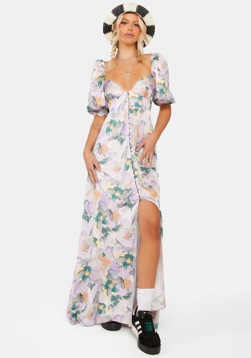 For Love & Lemons Puff Sleeve Floral Maxi Dress