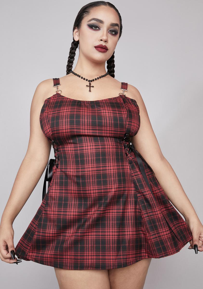 fitted lace wedding dress Plus Size Widow Plaid Lace Up Sides Mini Dress