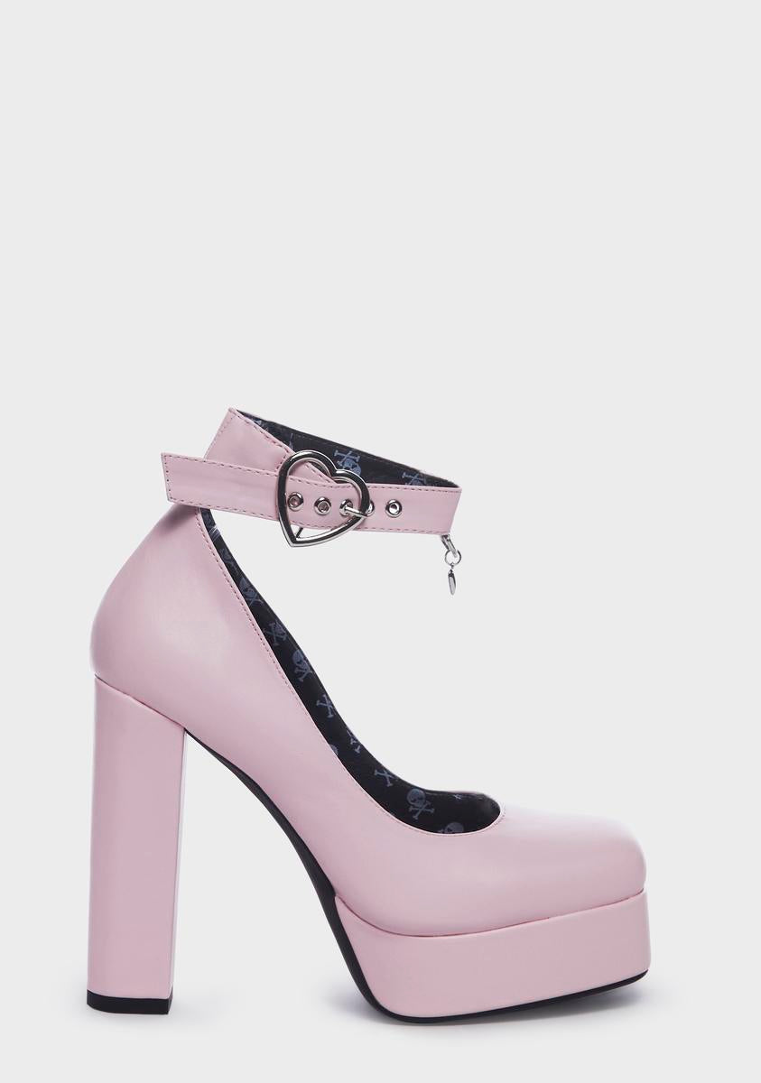 Lamoda Vegan Leather Closed Toe Platform Heels - Pink