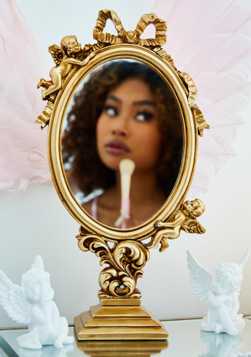 Dolls Home Ornate Filigree Cherub Tabletop Mirror - Gold