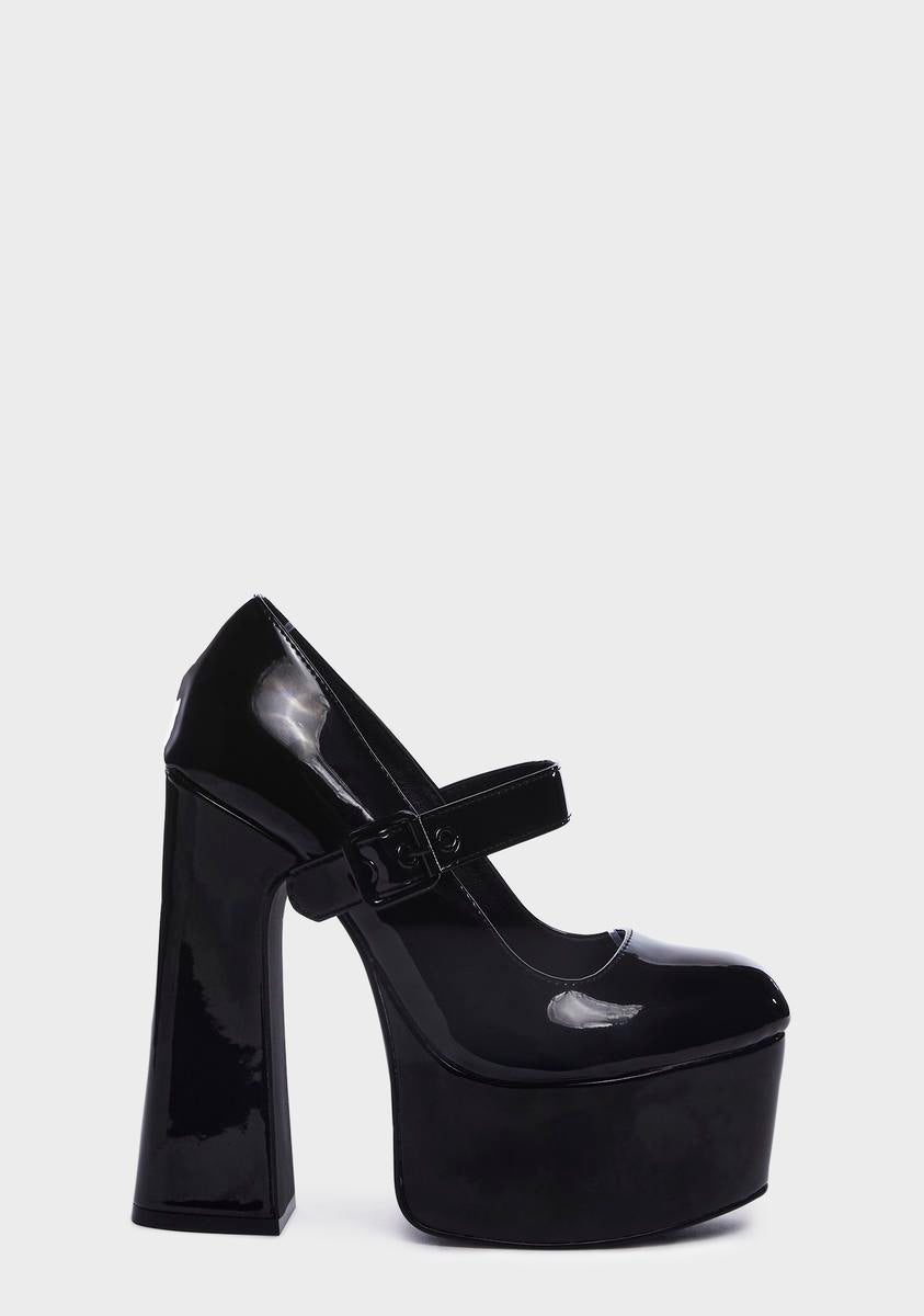 YRU Platform Mary Jane Heels - Black Patent