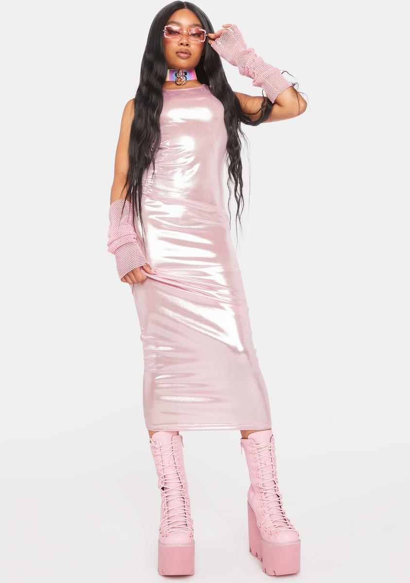 Metallic Open Back Maxi Bodycon Dress